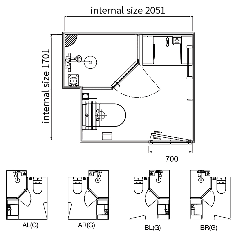 Fast installatoion bathroom all In one prefabricated bathroom unit(BUX1721)