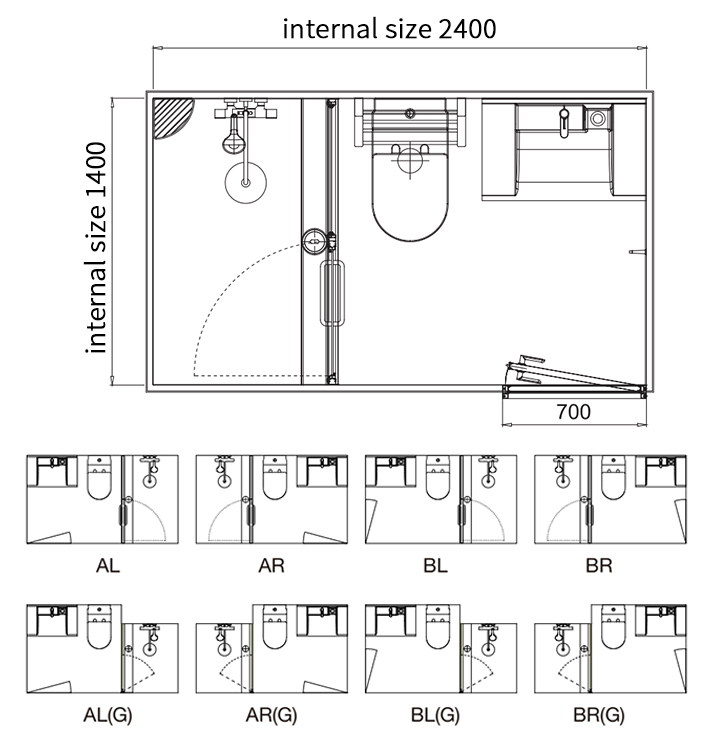 Unique design container bathroom pods prefab cabin with shower(BUX1424)