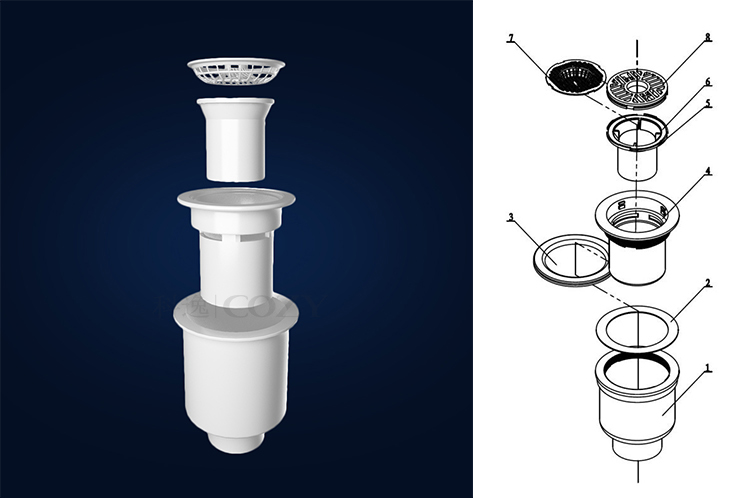 COZY patented horizontal drainage bathroom drain floor