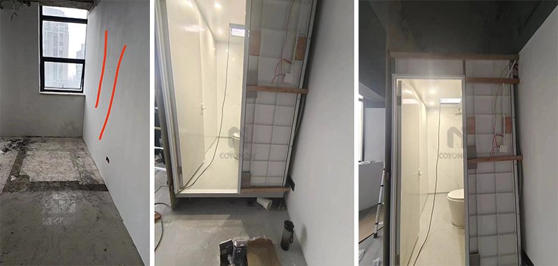 Prefabricated bathroom unit installed on-site