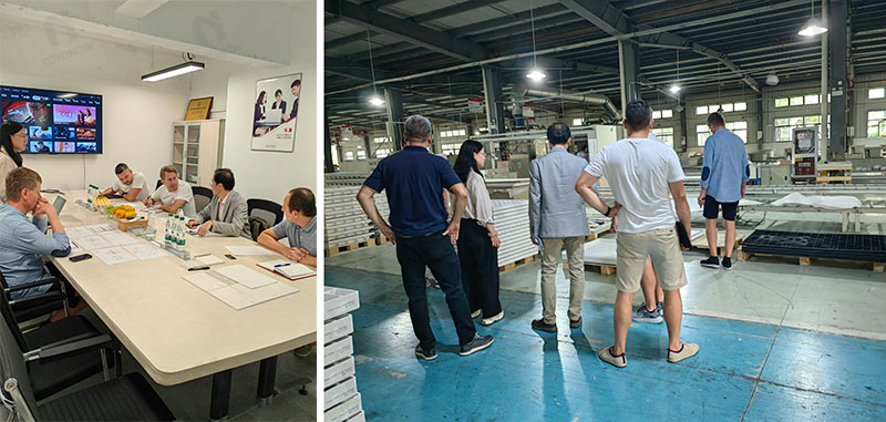 Australian customers visit the factory to see the model prefab bathroom units