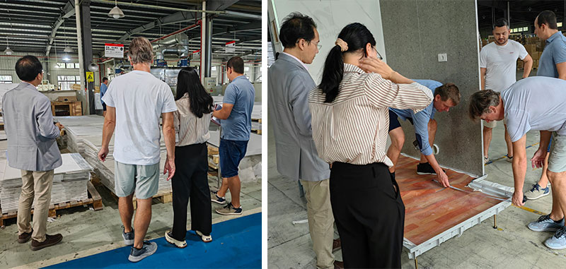 Australian customers visit the factory to see the model prefab bathroom units