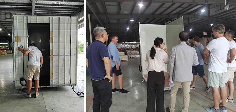 Australian customers visit the factory to see the model prefab bathroom units