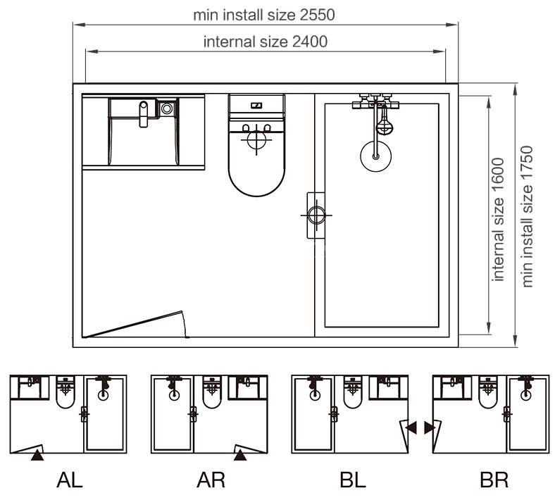 Strong and light weight prefab bathroom pod hotel all-in-one bathroom units (BUJ1624F)